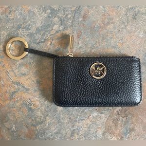 Michael Kors Small Leather Coin Purse Black with Gold Accents